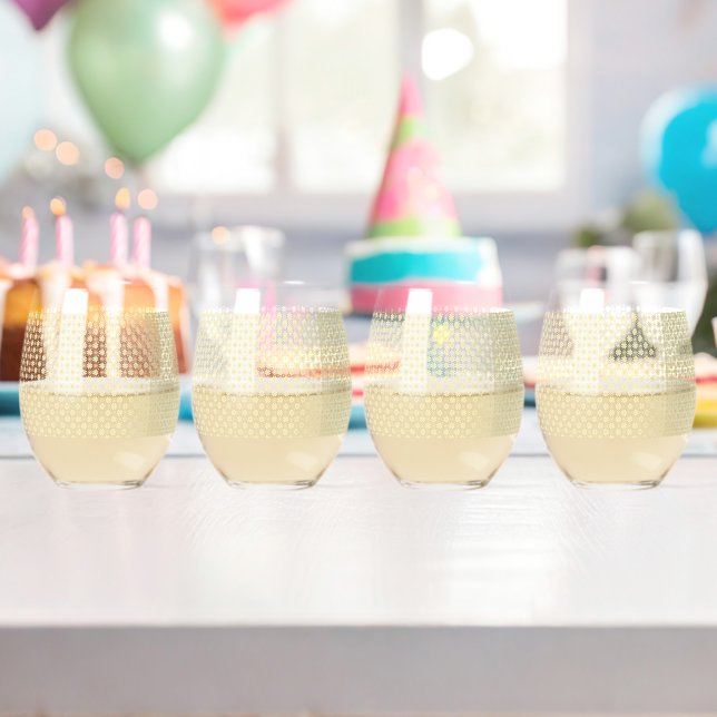 Vaso De Vino fondo amarillo y blanco con círculos pequeños (Insitu (Cumpleaños))