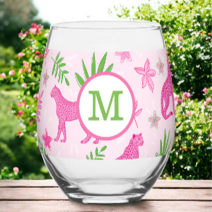 Vaso De Vino Fondo rosa del queso rosado del monograma preppy