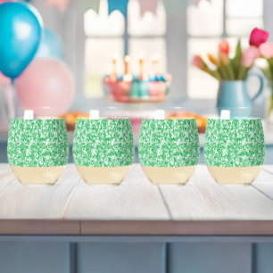 Vaso De Vino fondo verde y blanco con pequeños puntos blancos