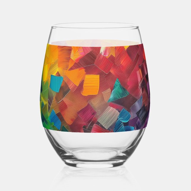 Vaso De Vino Formas geométricas en colores arcoiris (Anverso)