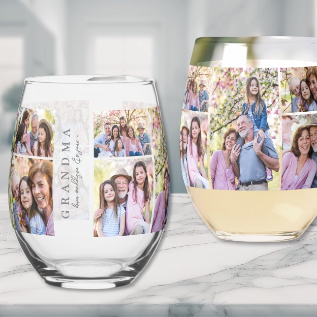 Vaso De Vino Foto de la abuela Best Grandma (Grandmother Best Grandma Photo Stemless Wine Glass)