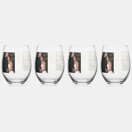 Vaso De Vino Foto personalizada de Bride & Groom Gold