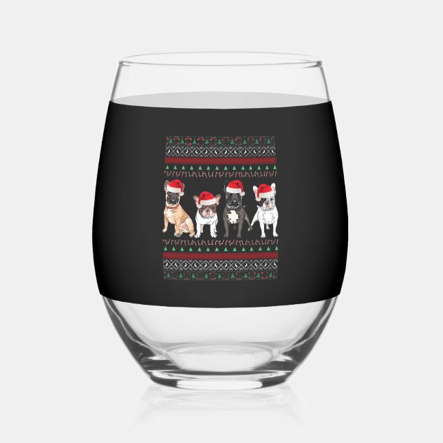 Vaso De Vino French Bulldog Ugly Christmas Sweater Essential T- (Anverso)