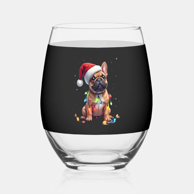 Vaso De Vino French Bulldog Xmas Lighting Santa French Bulldog  (Anverso)