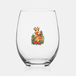 Vaso De Vino Fresas y flores de jirafa gráfico jirafa linda