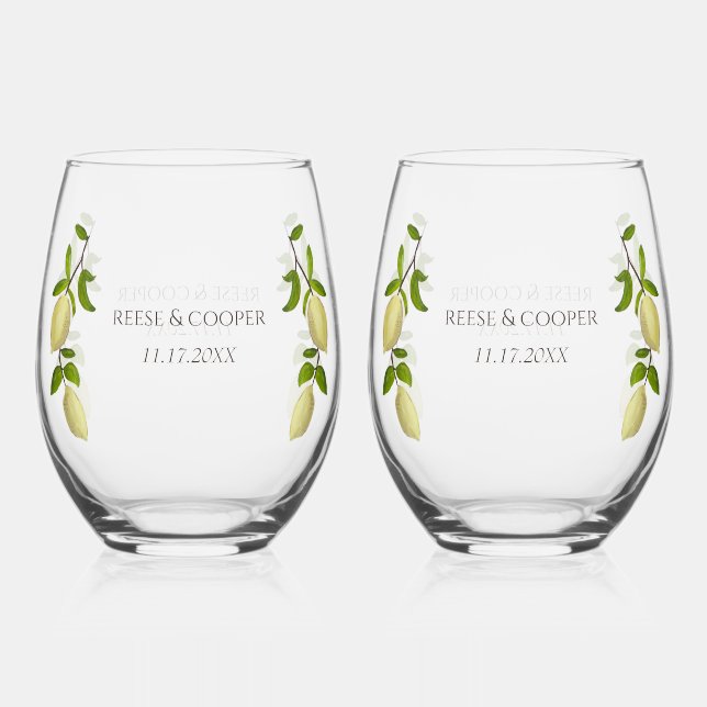 Vaso De Vino Fresh Citrus Painted Lemons Modern Mediterranean (Anverso)