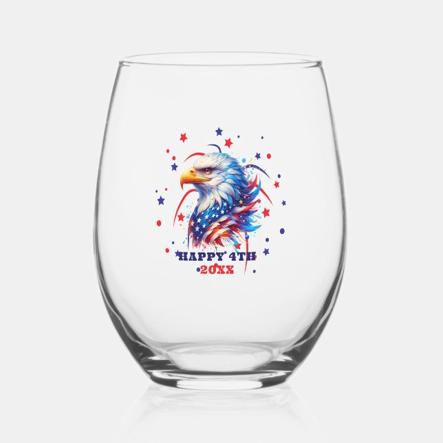 Vaso De Vino Fuegos artificiales de águila patriótica (Anverso)
