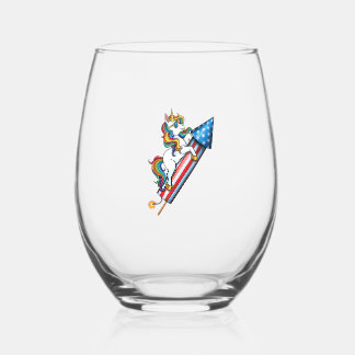 Vaso De Vino Fuegos Artificiales de Montar Unicornio Bandera Am