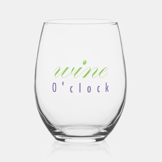 Vaso De Vino Fun Elegante "Wine O'clock" Green Grape Art (Anverso)