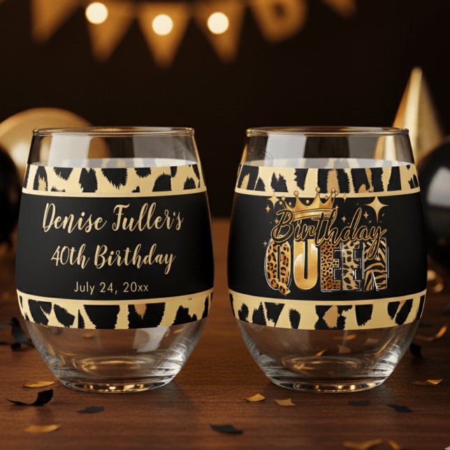 Vaso De Vino Fun Leopard Birthday Queen Forty Birthday (Subido por el creador)