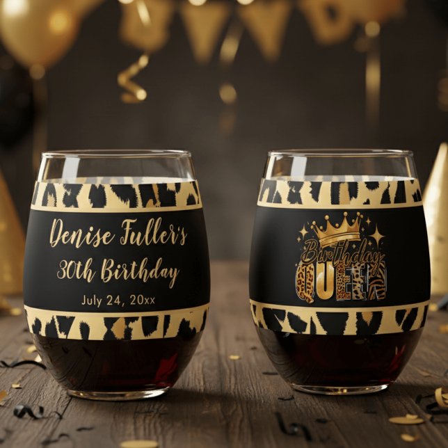 Vaso De Vino Fun Leopard Birthday Queen Thirty Birthday (Subido por el creador)