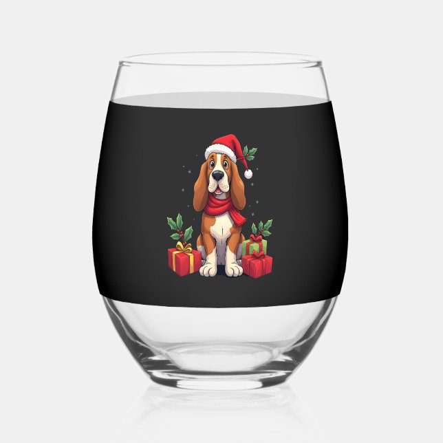 Vaso De Vino Funny Basset Hound Dog Christmas Outfits Santa Hat (Anverso)