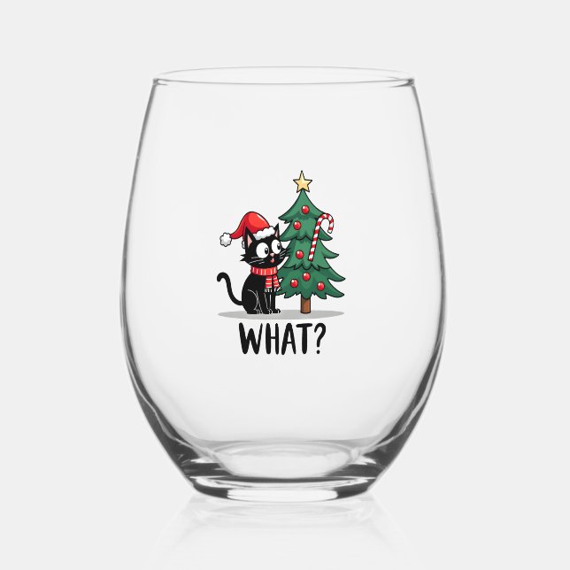 Vaso De Vino Funny Black Cat Gift Pushing Christmas Tree Over C (Anverso)