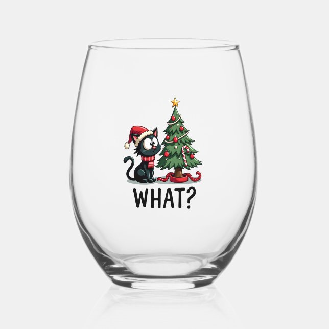 Vaso De Vino Funny Black Cat Gift Pushing Christmas Tree Over C (Anverso)
