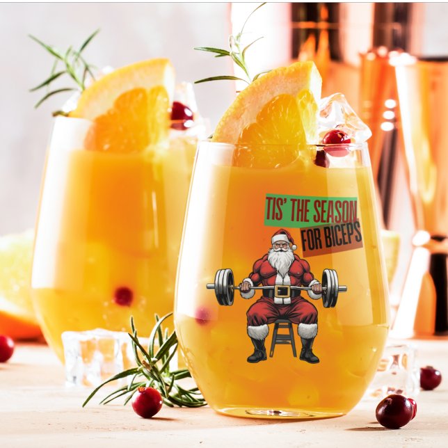 Vaso De Vino Funny Fitness Navidades Bicep Curls Barbell Santa (Funny Festive Santa Gym Christmas Wine Glass)