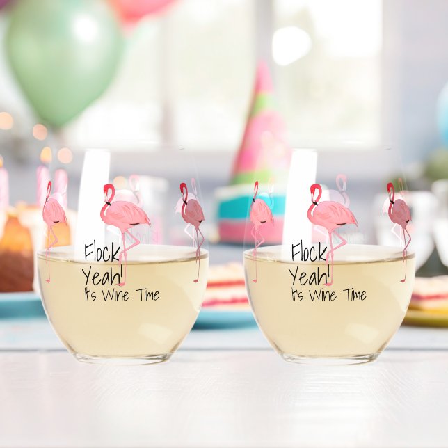 Vaso De Vino Funny Flamingos Flock Yeah Wine Time (Insitu (Cumpleaños))