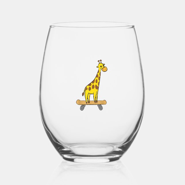 Vaso De Vino Funny Giraffe Lover Giraffe Skateboard (Anverso)