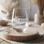 Vaso De Vino Funny Maid of Honor Nombre de propuesta<br><div class="desc">Curiosa criada de honor,  vaso de vino sin tallo con su nombre,  el título "MAID OF HONOR",  y el dicho (el favorito) que se puede cambiar para que se adapte a cada personalidad de las damas de honor elegidas.</div>