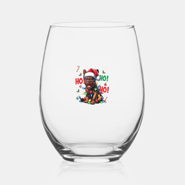 Vaso De Vino Funny Navidades de Bulldog francés Santa Hat Light (Anverso)