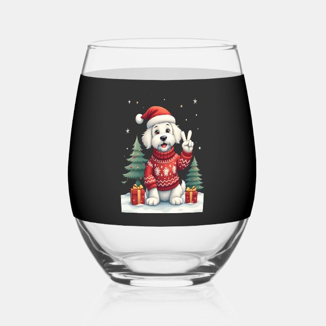 Vaso De Vino Funny Peace Hand Maltese Christmas Lights Womens M (Anverso)