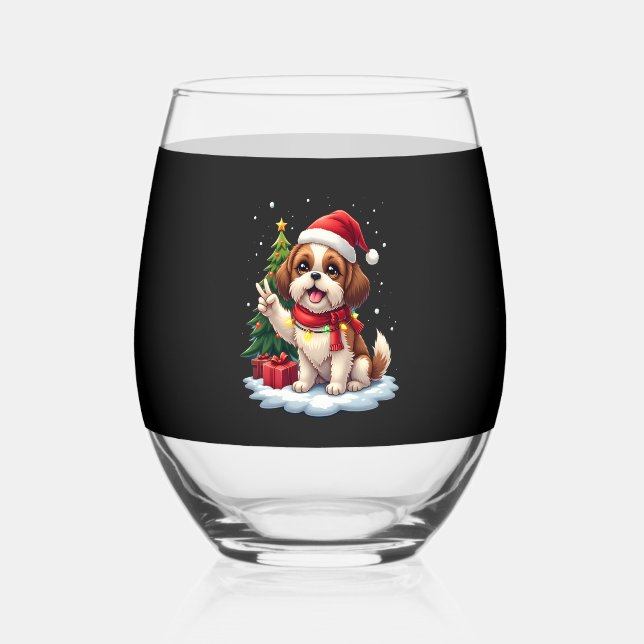 Vaso De Vino Funny Peace Hand Shih Tzu Christmas Lights Womens  (Anverso)