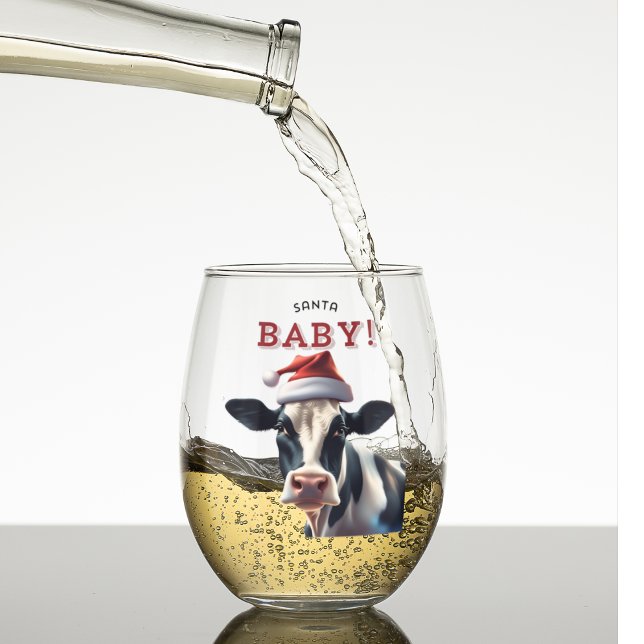 Vaso De Vino Funny Santa Baby Navidades Holstein Cow (Holstein Cow Santa Baby Cute Christmas Wine Glass)