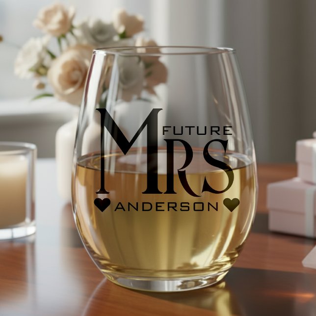 Vaso De Vino Futura ducha de novia del partido de compromiso de (Future Mrs Fiance Engagement Party Bridal Shower Stemless Wine Glass
)