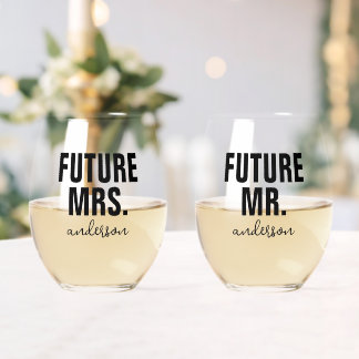 Vaso De Vino Futuro personalizado Sr. y Sra. Name Boda