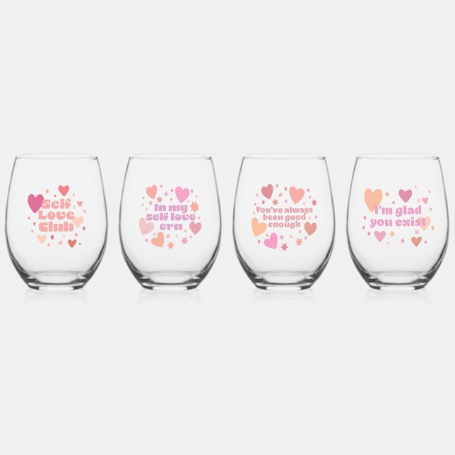 Vaso De Vino Gafas de vino de amor propio conjunto de 4 (Anverso)