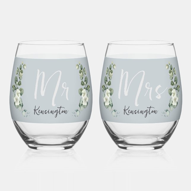 Vaso De Vino Gafas modernas de eucalipto Boda sin estéreo (Anverso)
