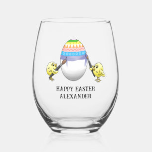 Vaso De Vino Gallinas maravillosas pintan un huevo de Pascua