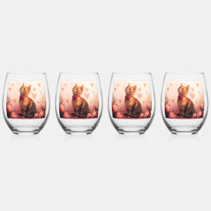 Vaso De Vino Gato Abisinio con Rosas - Día de San Valentín