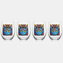 Vaso De Vino Gato abstracto con ojos amarillos