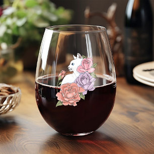 Vaso De Vino Gato Blanco Floral Pastel Botánico Romántico Negro