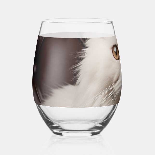 Vaso De Vino Gato blanco majestuoso (Anverso)
