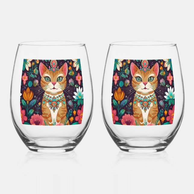 Vaso De Vino Gato Corona Joyas      (Anverso)