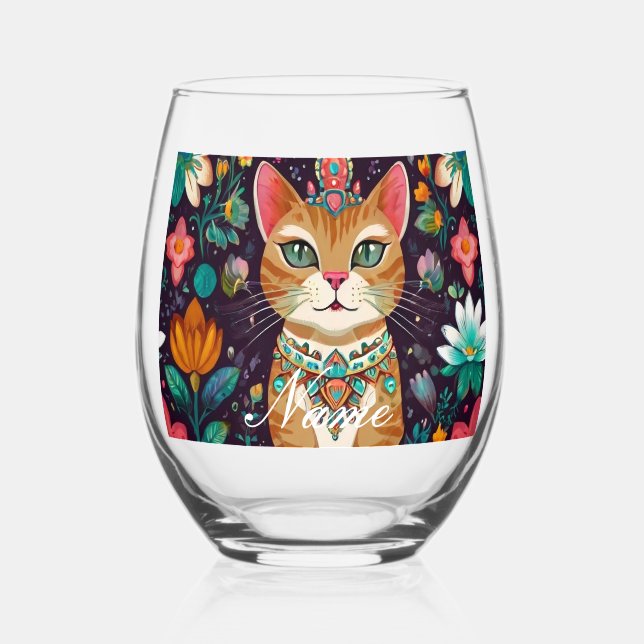 Vaso De Vino Gato de Bejeweld coronado (Anverso)