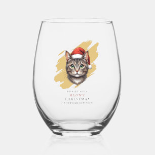 Vaso De Vino Gato de Navidad moderno y lindo con sombrero de Sa