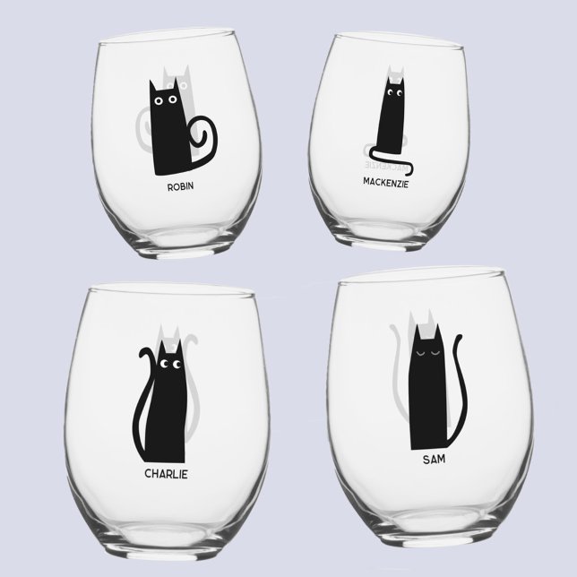 Vaso De Vino Gato divertido único personalizado (Fun personalized name black cat glasses)