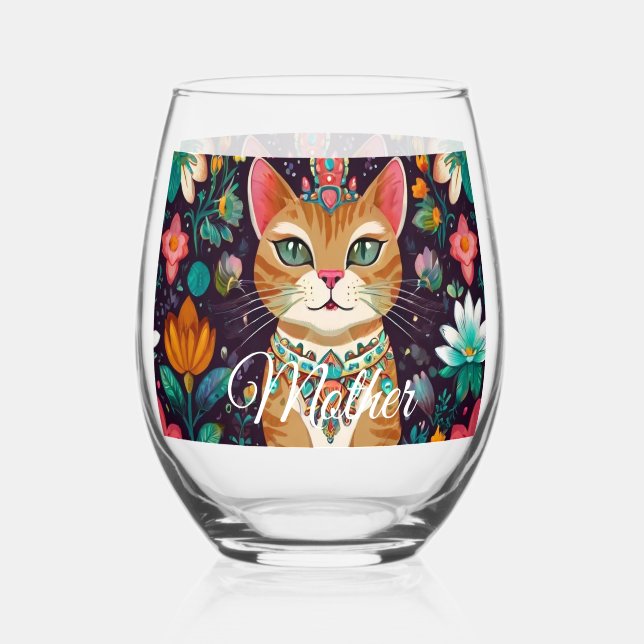 Vaso De Vino Gato engalanado coronado (Anverso)