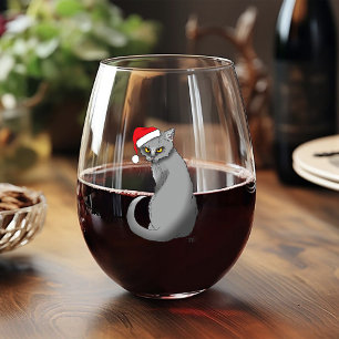 Vaso De Vino Gato Gris Divertido Gruñón Navidad Humor Festivo