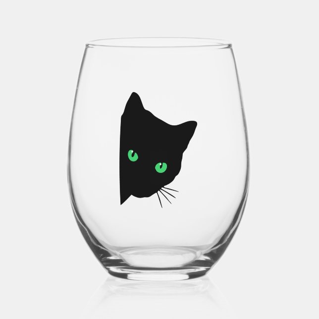 Vaso De Vino gato negro con ojos verdes (Anverso)