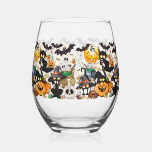Vaso De Vino Gatos divertidos de Halloween en una fiesta