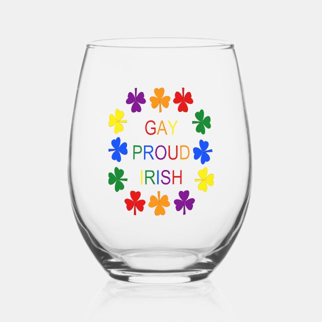 Vaso De Vino Gay Proud Irlandés LGBT Rainbow Shamrock (Anverso)