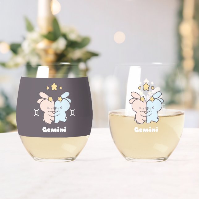 Vaso De Vino Gemini Bunnies Cuddle - Armonía Zodiaca (Insitu (Boda))
