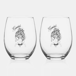 Vaso De Vino Gemini Masked Lady Zodiac Glass