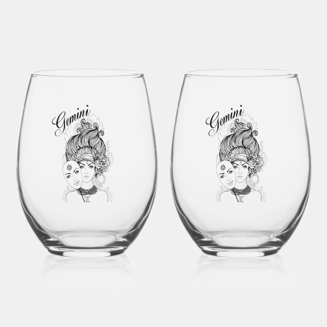 Vaso De Vino Gemini Masked Lady Zodiac Glass (Anverso)