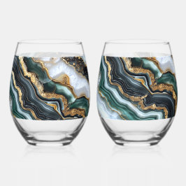 Vaso De Vino Geode blanco de oro negro verde