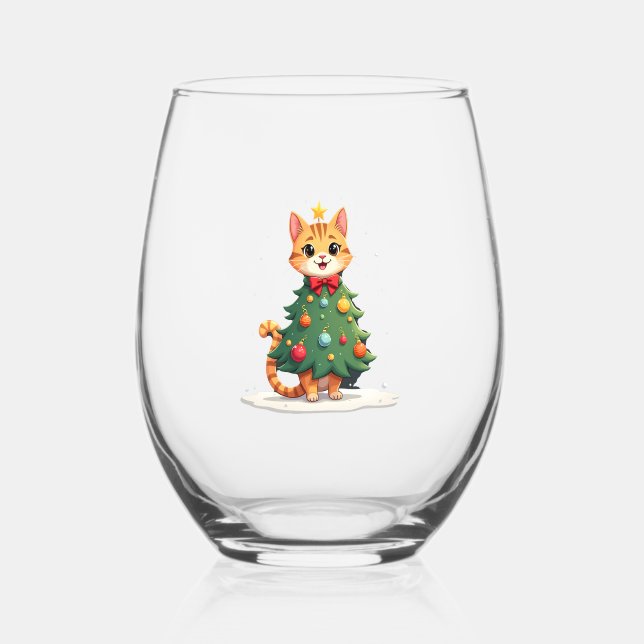 Vaso De Vino Ginger Cat Christmas Tree Cute Xmas Girls Kids Tod (Anverso)