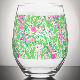 Vaso De Vino Girafas verdes adormideras de color rosa verde